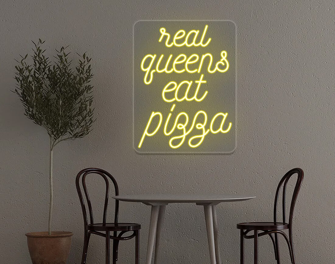 Real Queens Eat Pizza LED Neon Sign by manhattanneons.com - Bold neon for pizza lovers.