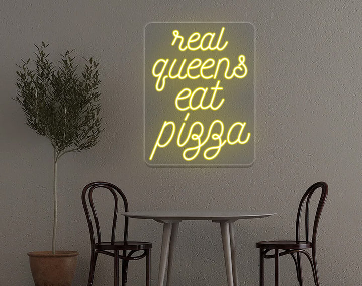Real Queens Eat Pizza LED Neon Sign by manhattanneons.com - Bold neon for pizza lovers.