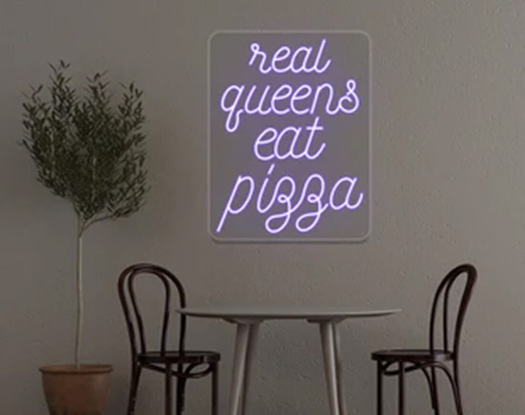 Real Queens Eat Pizza LED Neon Sign by manhattanneons.com - Bold neon for pizza lovers.