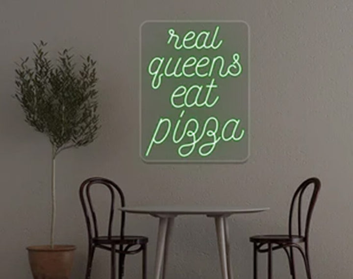 Real Queens Eat Pizza LED Neon Sign by manhattanneons.com - Bold neon for pizza lovers.