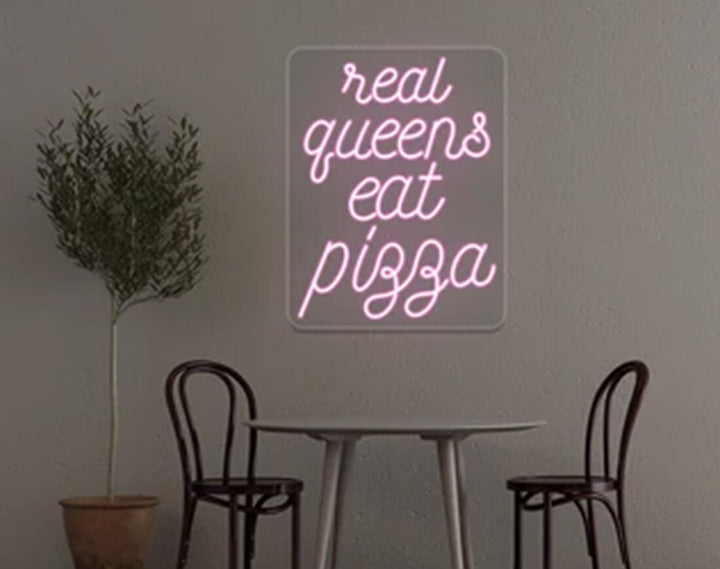 Real Queens Eat Pizza LED Neon Sign by manhattanneons.com - Bold neon for pizza lovers.