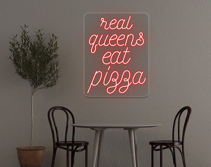 Real Queens Eat Pizza LED Neon Sign by manhattanneons.com - Bold neon for pizza lovers.