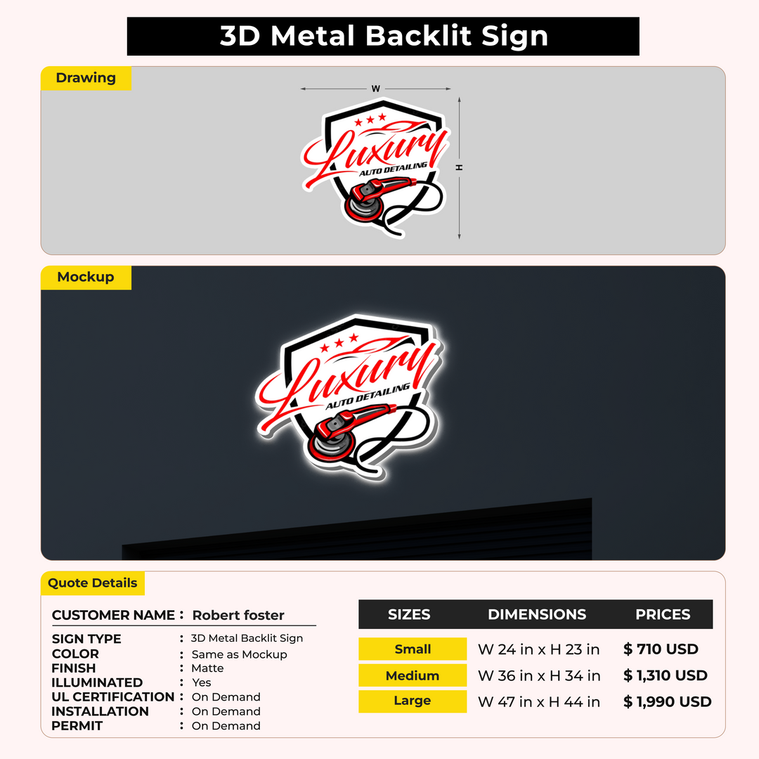 3D Metal Backlit Sign For Robert foster