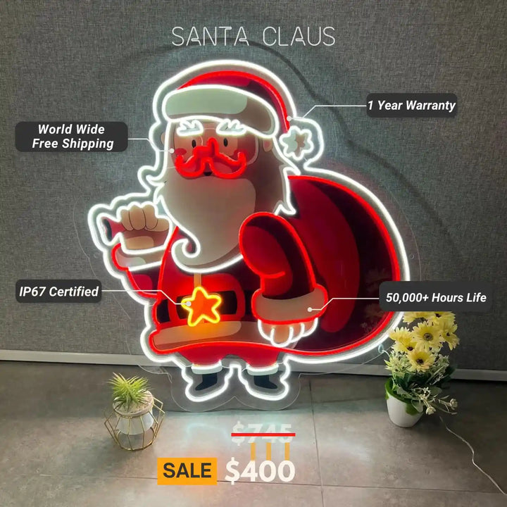 Santa Claus UV Printed Artwork - Spark Holiday Magic with Festive Delight - from manhattonneons.com.