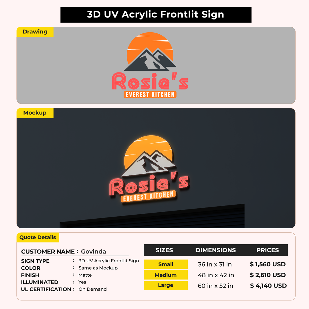 3D UV Acrylic Front-lit Sign Govinda