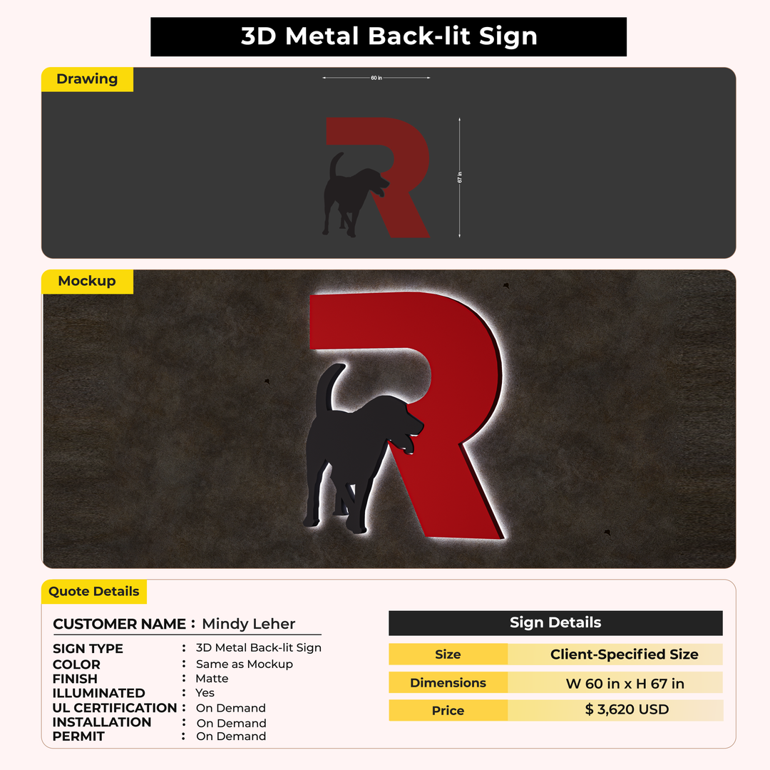 3D Metal Back-lit Sign For Mindy Leher