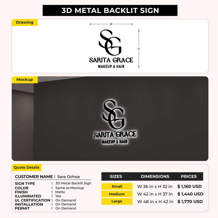 3D Metal Backlit Sign For Sara Ochoa