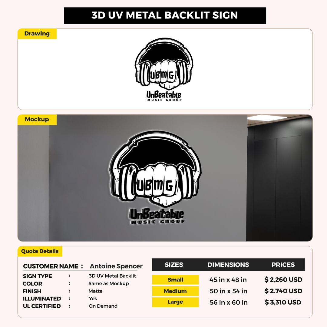 3d metal backlit for Antoine Spencer