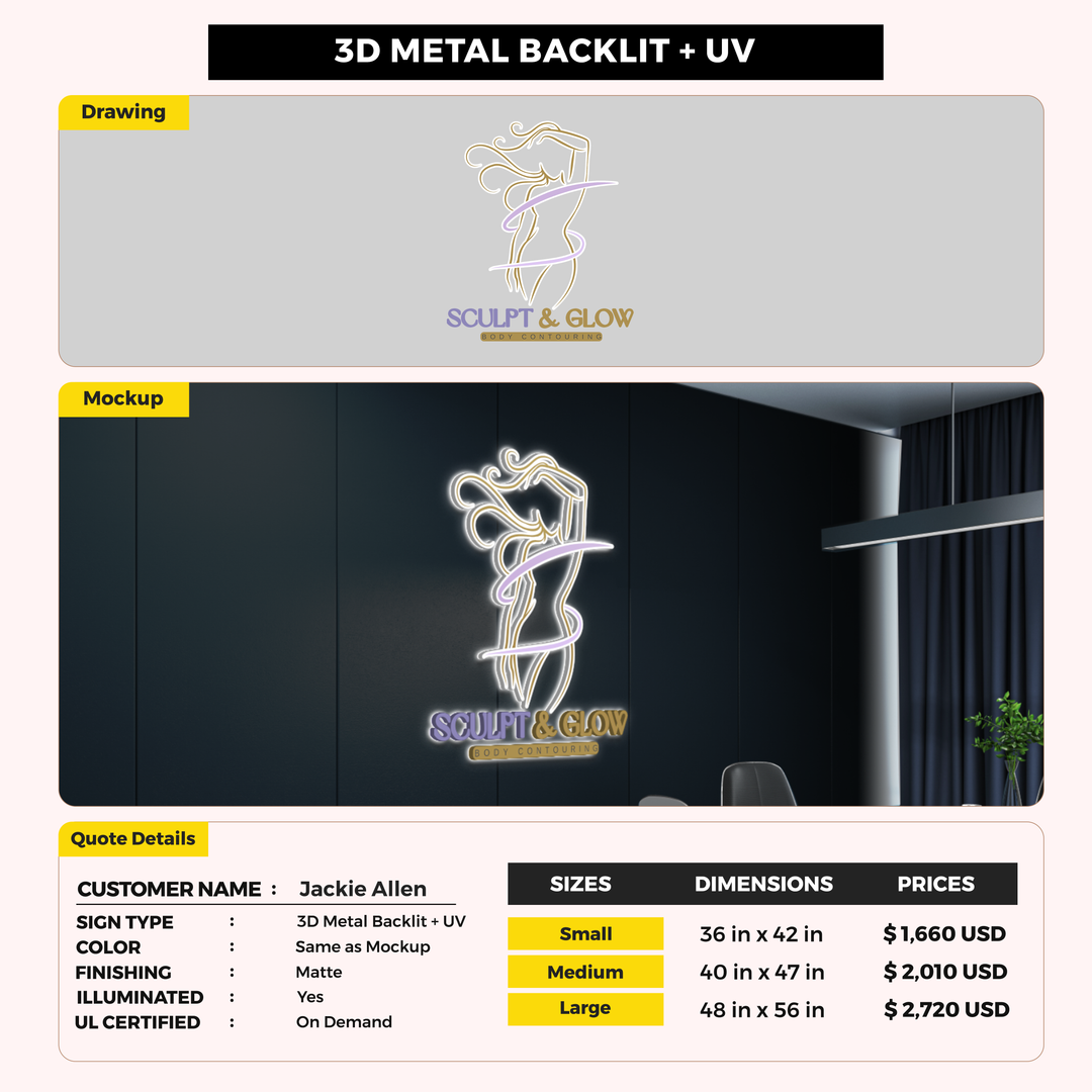 3D UV Metal Backlit sign for Jackie Allen