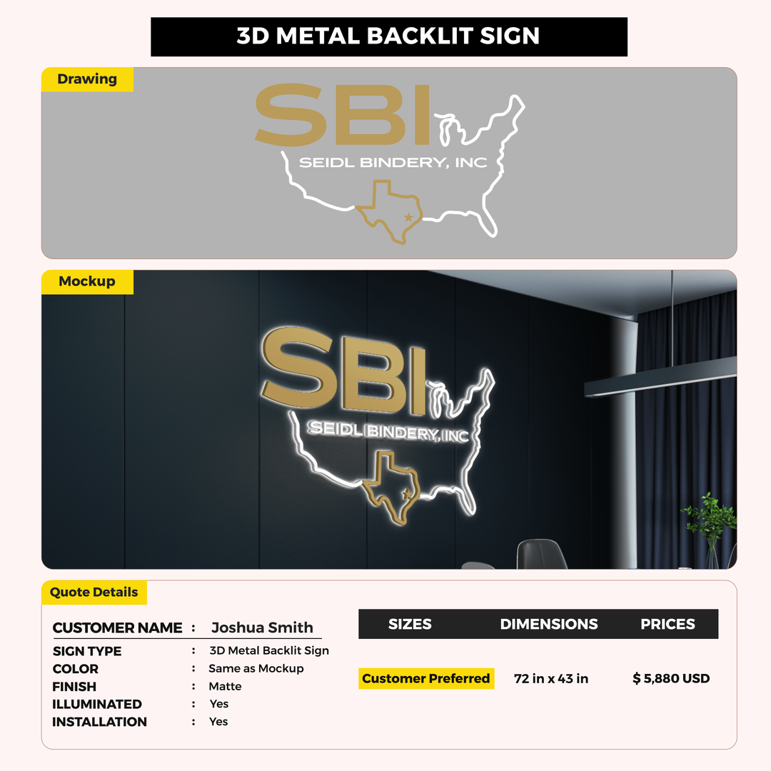 3d metal backlit for Joshua Smith