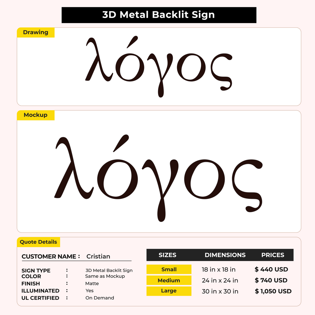 3D Metal Back-lit Sign For cristian