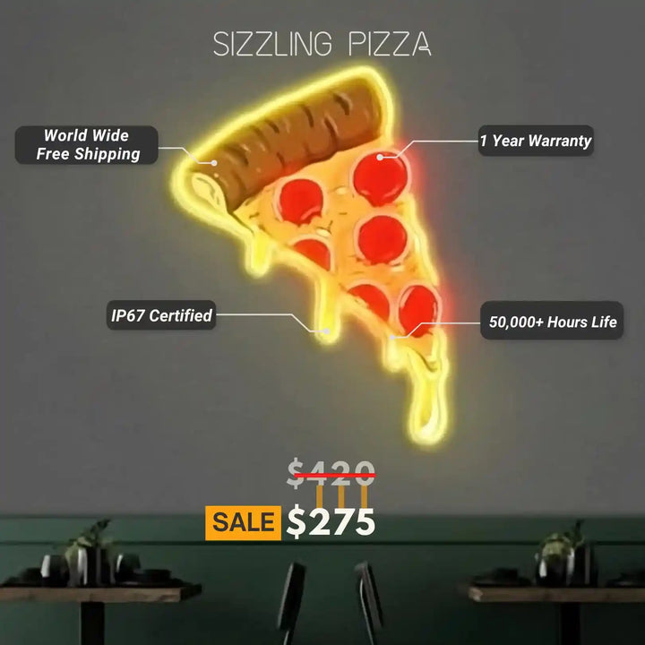 Sizzling Pizza UV Printed Neon Artwork | Delicious Illumination - from manhattonneons.com.
