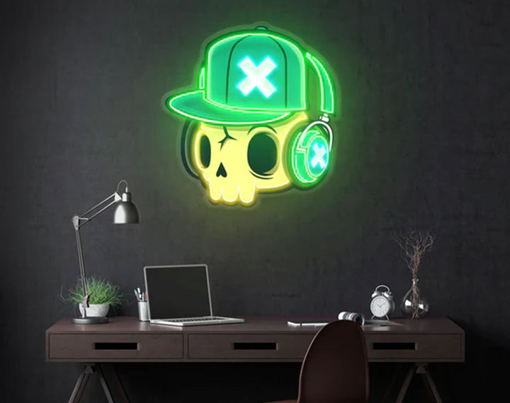 Skull And Headphones LED Neon Sign by manhattanneons.com - Music and edge in neon form.