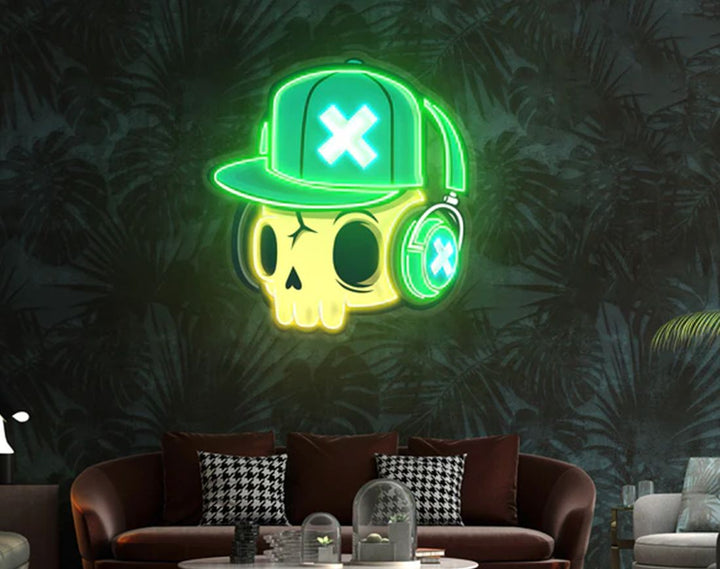Skull And Headphones LED Neon Sign by manhattanneons.com - Music and edge in neon form.