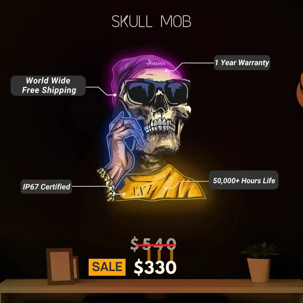 Skull Mob UV Light | Neon Art LED Illumination - Vivid Glow Collection from manhattonneons.com.