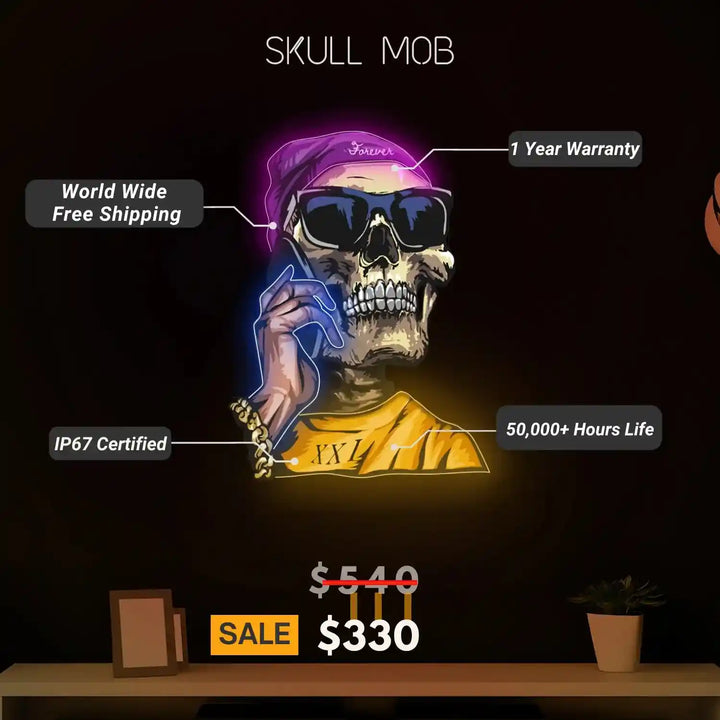 Skull Mob UV Light | Neon Art LED Illumination - Vivid Glow Collection from manhattonneons.com.