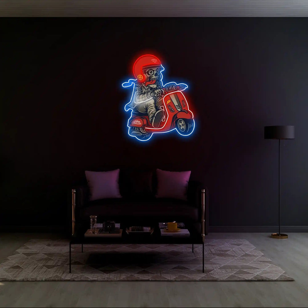 Skull with Scooter UV Light Neon Art for Modern Spaces - Neon Sign from manhattonneons.com.