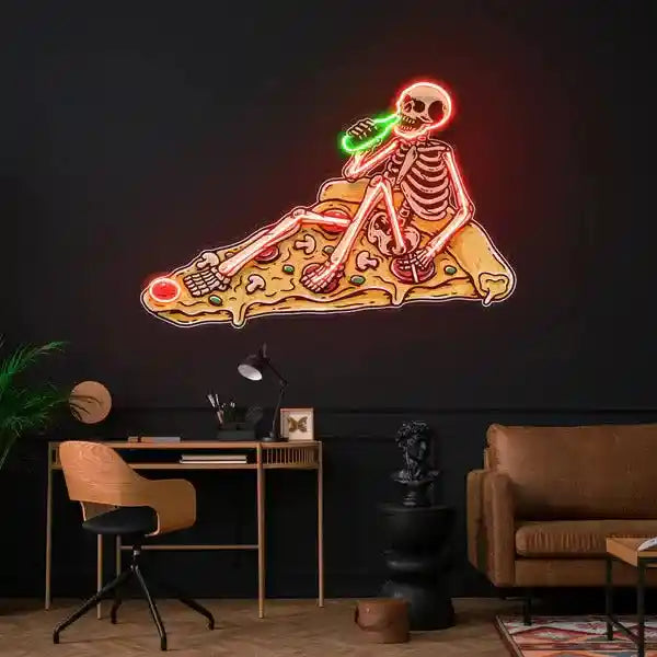 Skull Drunk Pizza Halloween LED Neon Sign by manhattanneons.com - Transform your space with Halloween LED Neon Sign