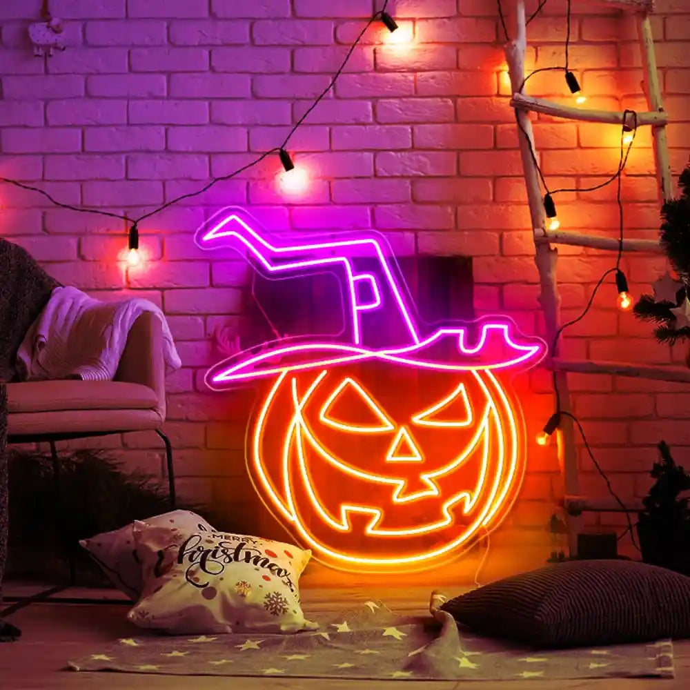 Spooky Glowing Halloween Pumpkin Neon Sign - Illuminate Your Night - from manhattonneons.com.