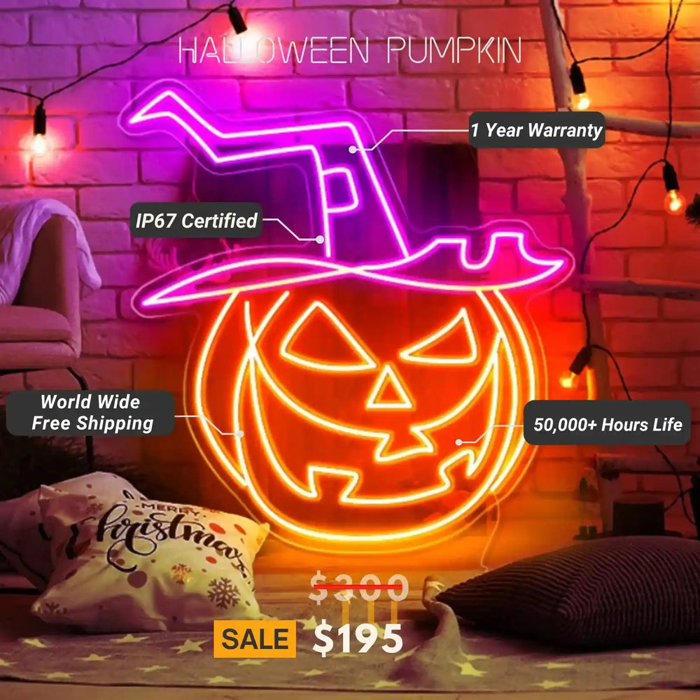 Spooky Glowing Halloween Pumpkin Neon Sign - Illuminate Your Night - from manhattonneons.com.