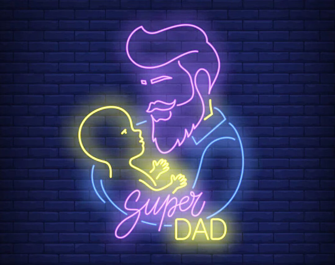 Super Dad with Child Neon Sign by manhattanneons.com - Celebrate the bond between father and child with this LED Neon Sign.