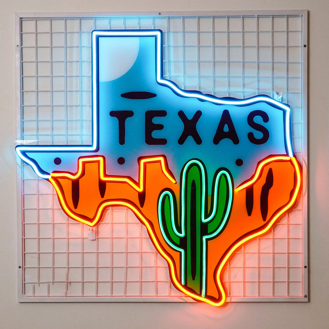 Texas Map UV Art Led Neon sign Light shining brightly, bringing a splash of color to your room. Get yours at manhattanneons.com