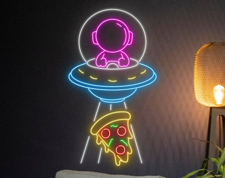 UFO Abduction Pizza LED Neon Sign by manhattanneons.com - Funny sci-fi and food neon combo.