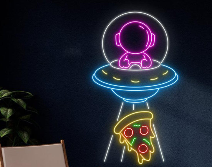 UFO Abduction Pizza LED Neon Sign by manhattanneons.com - Funny sci-fi and food neon combo.