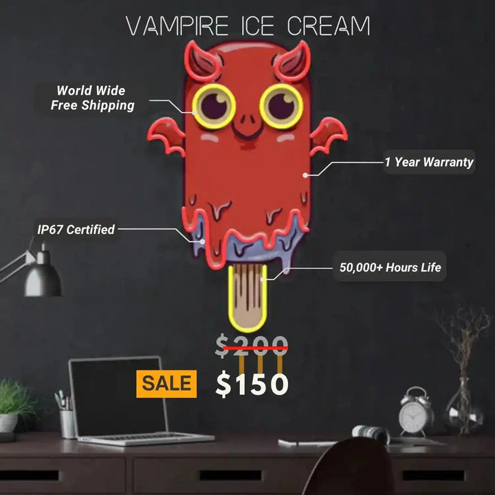 this image shows a UV sign of Vampire Ice Cream