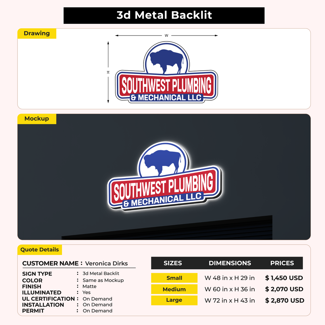 3D Metal Backlit Sign for Veronica Dirks