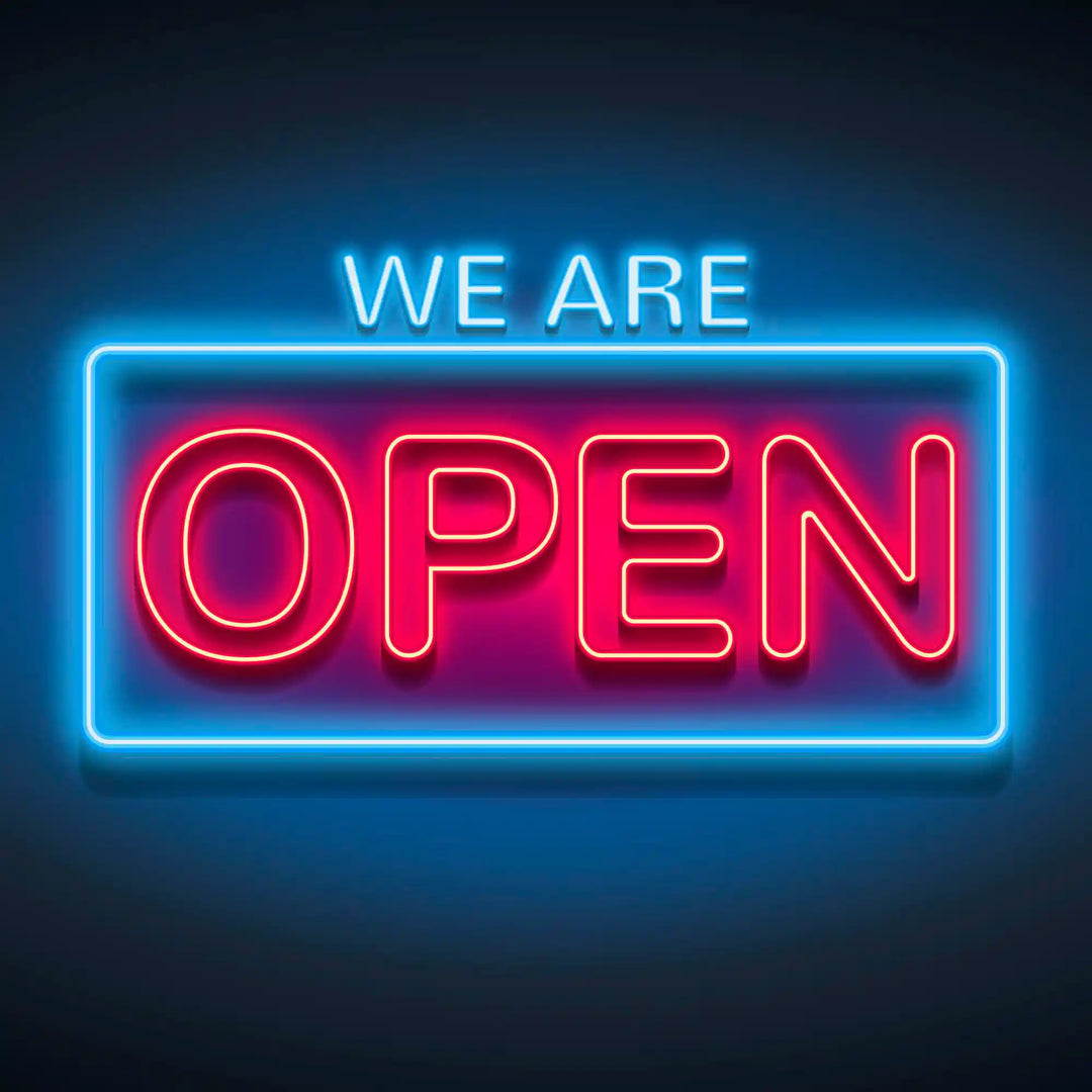 We Are Open Neon Sign - 28x15 - glowing neon lights signboard with open message - from manhattonneons.com.