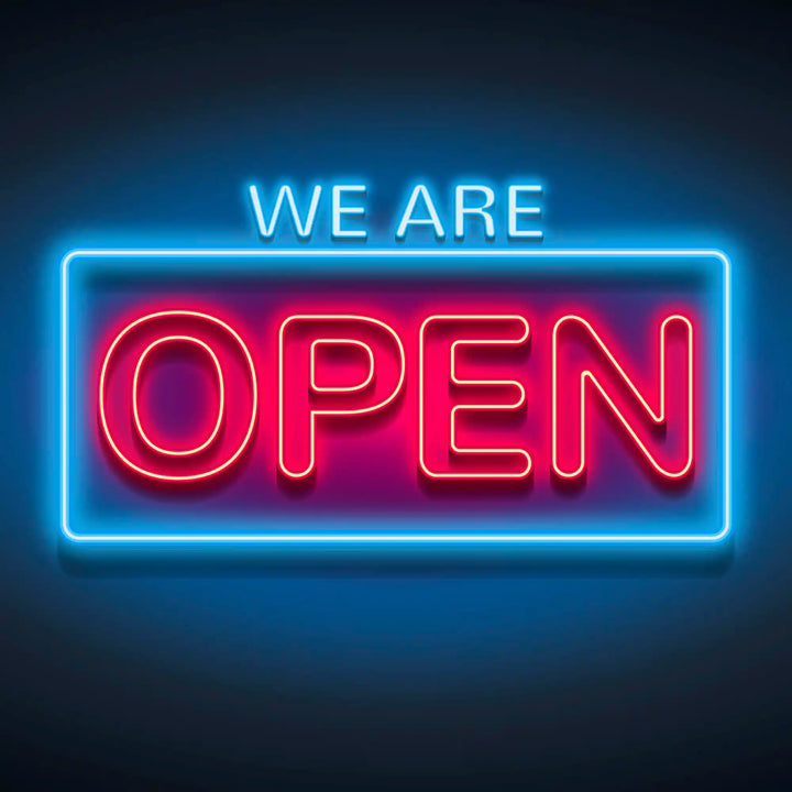 We Are Open Neon Sign - 28x15 - glowing neon lights signboard with open message - from manhattonneons.com.