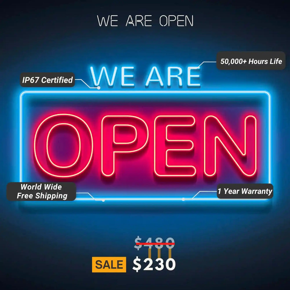 We Are Open Neon Sign - 28x15 - glowing neon lights signboard with open message - from manhattonneons.com.