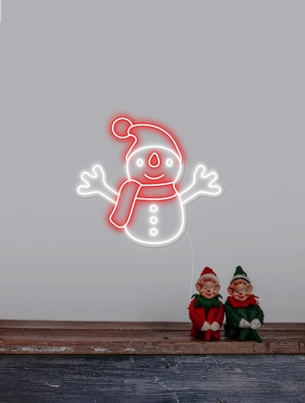 White and Red Snowman Merry Christmas Neon Sign by manhattanneons.com - Add a festive touch to your décor with this vibrant snowman neon sign.