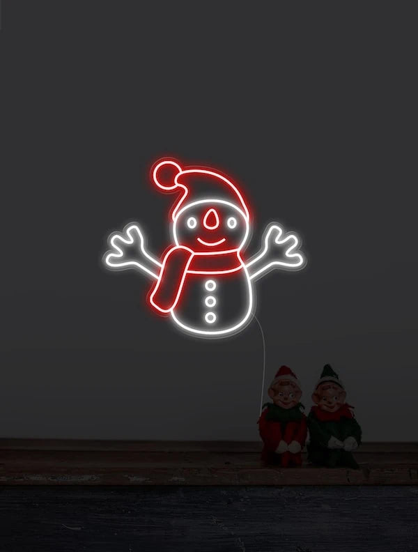 White and Red Snowman Merry Christmas Neon Sign by manhattanneons.com - Add a festive touch to your décor with this vibrant snowman neon sign.