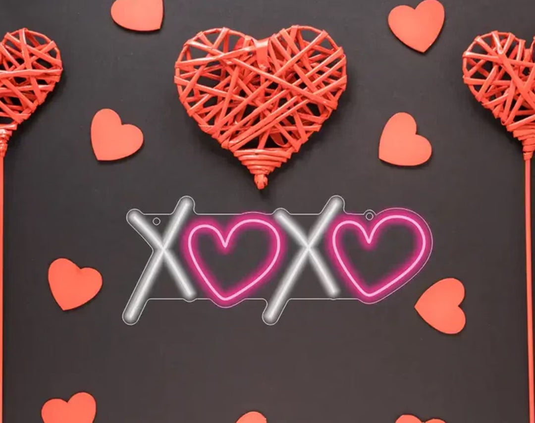 XOXO With Hearts Valentine's Day Neon Sign by manhattanneons.com - Spread love with a glowing embrace.