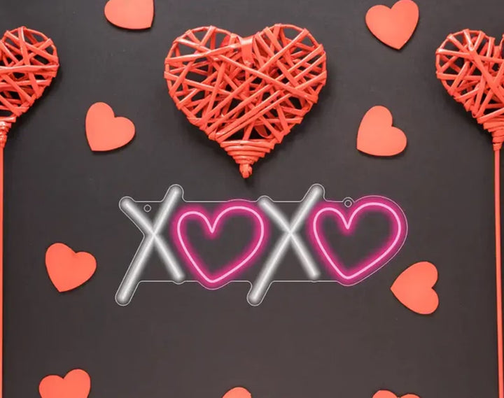 XOXO With Hearts Valentine's Day Neon Sign by manhattanneons.com - Spread love with a glowing embrace.