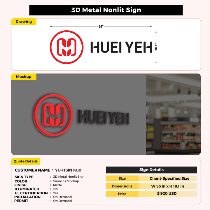 Custom Signs For YU-HSIN Kuo