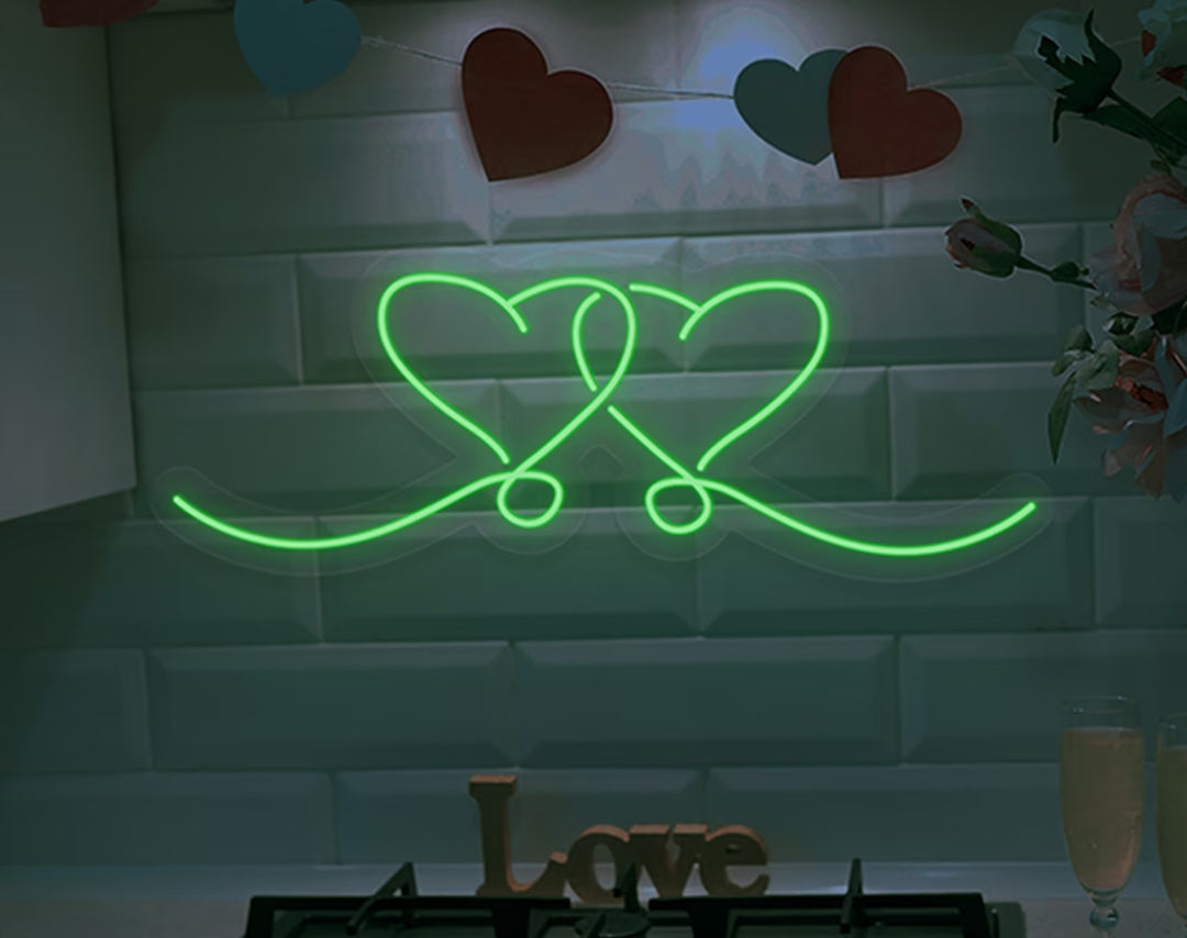 Double Heart Valentine's Day Neon Sign by manhattanneons.com – Celebrate love with this glowing symbol of connection.