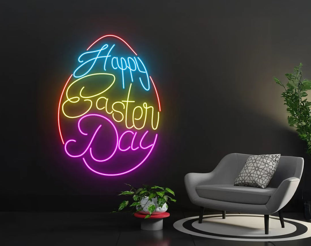 Happy Easter Day Neon Sign - Room Wall Decor by manhattanneons.com – A festive Easter neon glow.