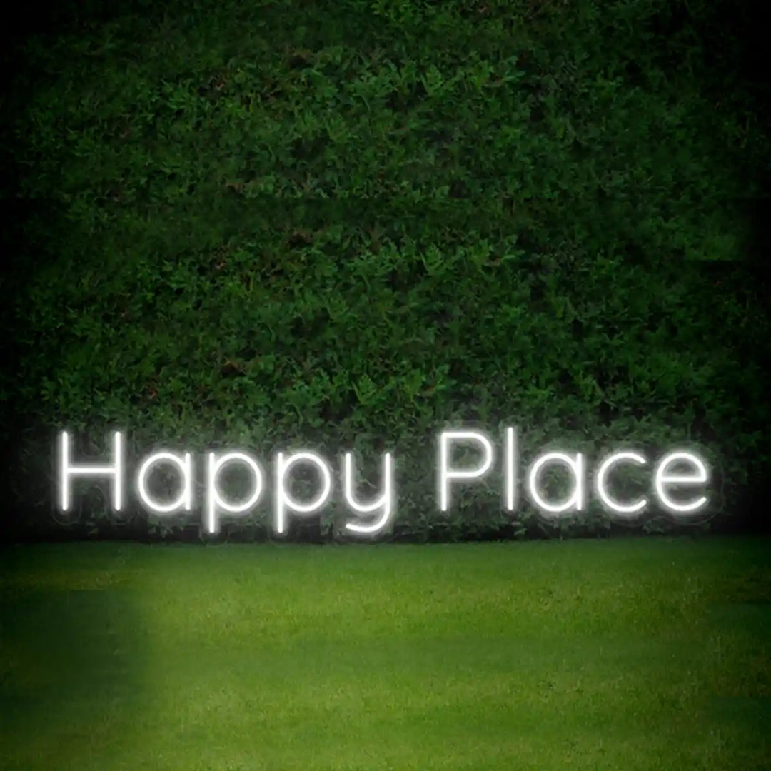 Happy Place Wedding Neon Sign - A radiant beacon of joy and celebration, illuminating your special day with happiness and warmth - from manhattonneons.com