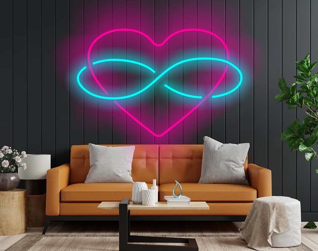 Heart Sign with Infinity Symbol for Lovers Valentine's Day Neon Sign by manhattanneons.com – A timeless neon symbol of eternal love.