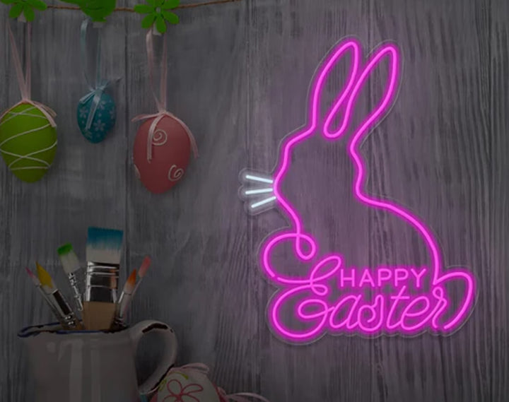 Happy Easter Bunny Neon Sign by manhattanneons.com – Celebrate Easter with this joyful glowing bunny.