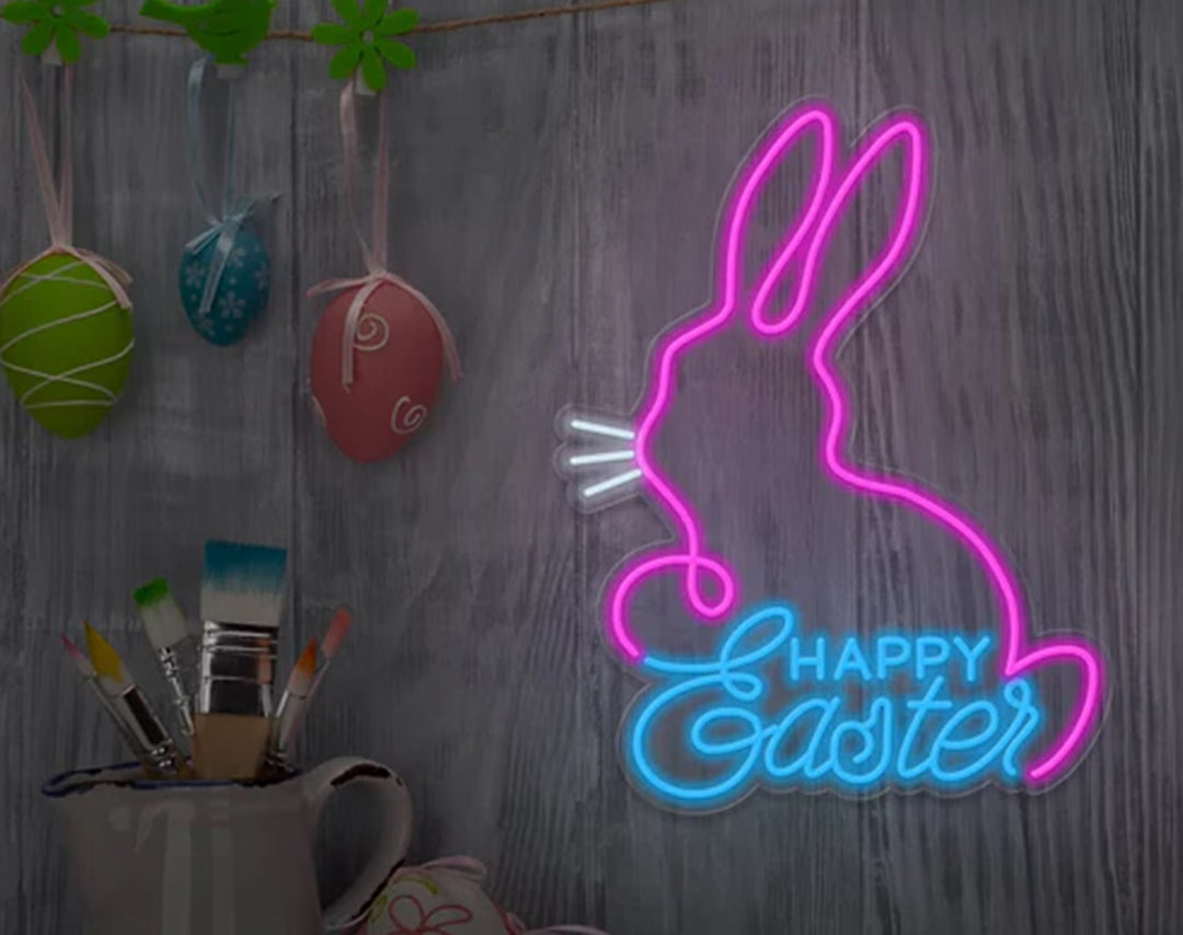 Happy Easter Bunny Neon Sign by manhattanneons.com – Celebrate Easter with this joyful glowing bunny.