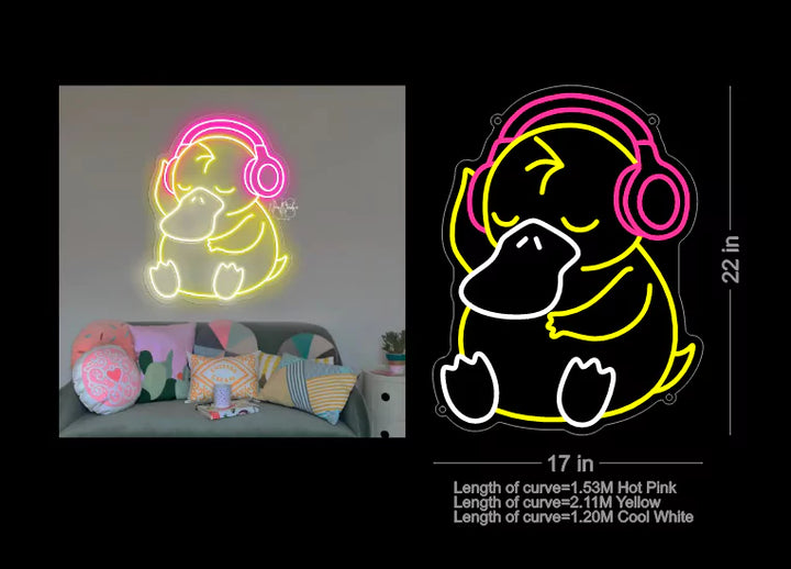 Psychedelic Vibes: Groovy PSYDUCK with Headphones LED Neon Sign - ManhattanNeons
