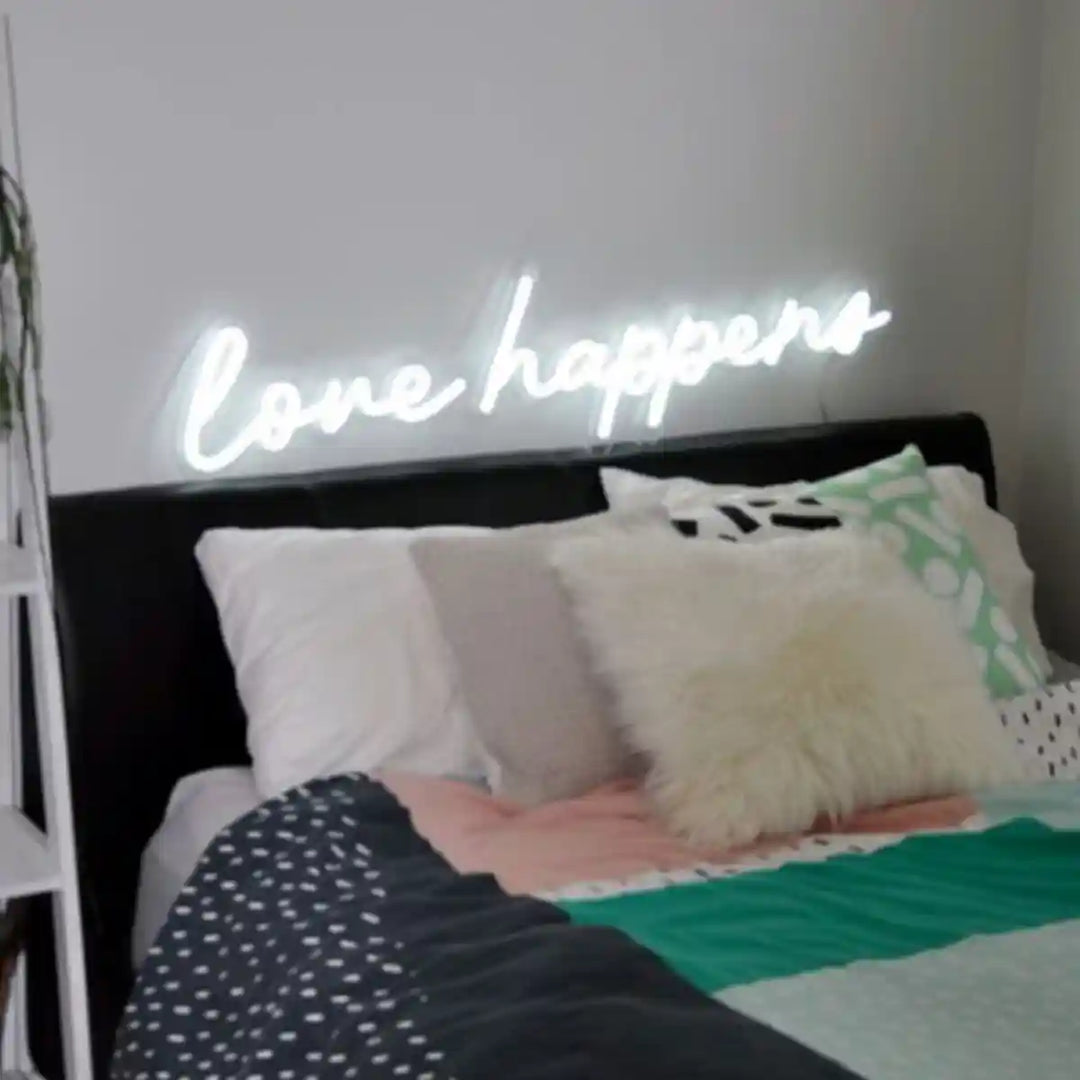 Love Happens Wedding Neon Sign - Illuminate your love story with this captivating neon sign, reminding all that love can happen anywhere, anytime - from manhattonneons.com