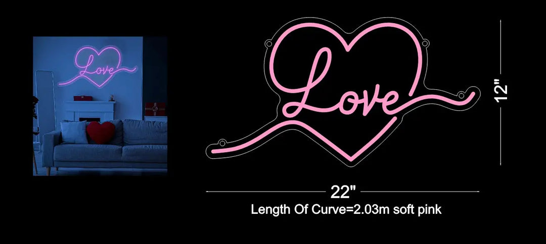 Love in a Cursive Heart Neon Sign - ManhattanNeons