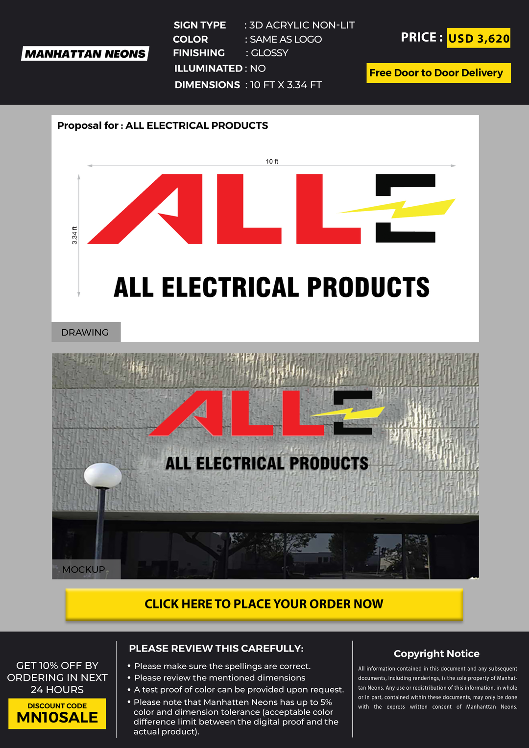 3D Acrylic Non-Lit Sign For ALL ELECTRICAL PRODUCTS