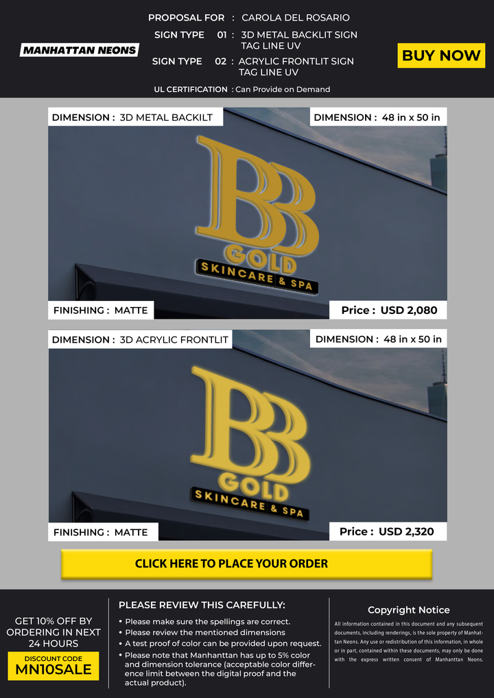 Business signage for carola Del Rosario