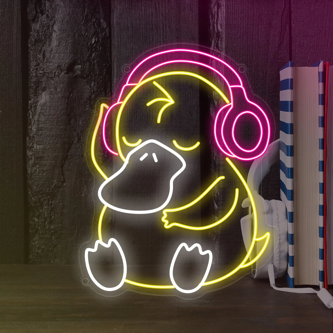 Psychedelic Vibes: Groovy PSYDUCK with Headphones LED Neon Sign - ManhattanNeons
